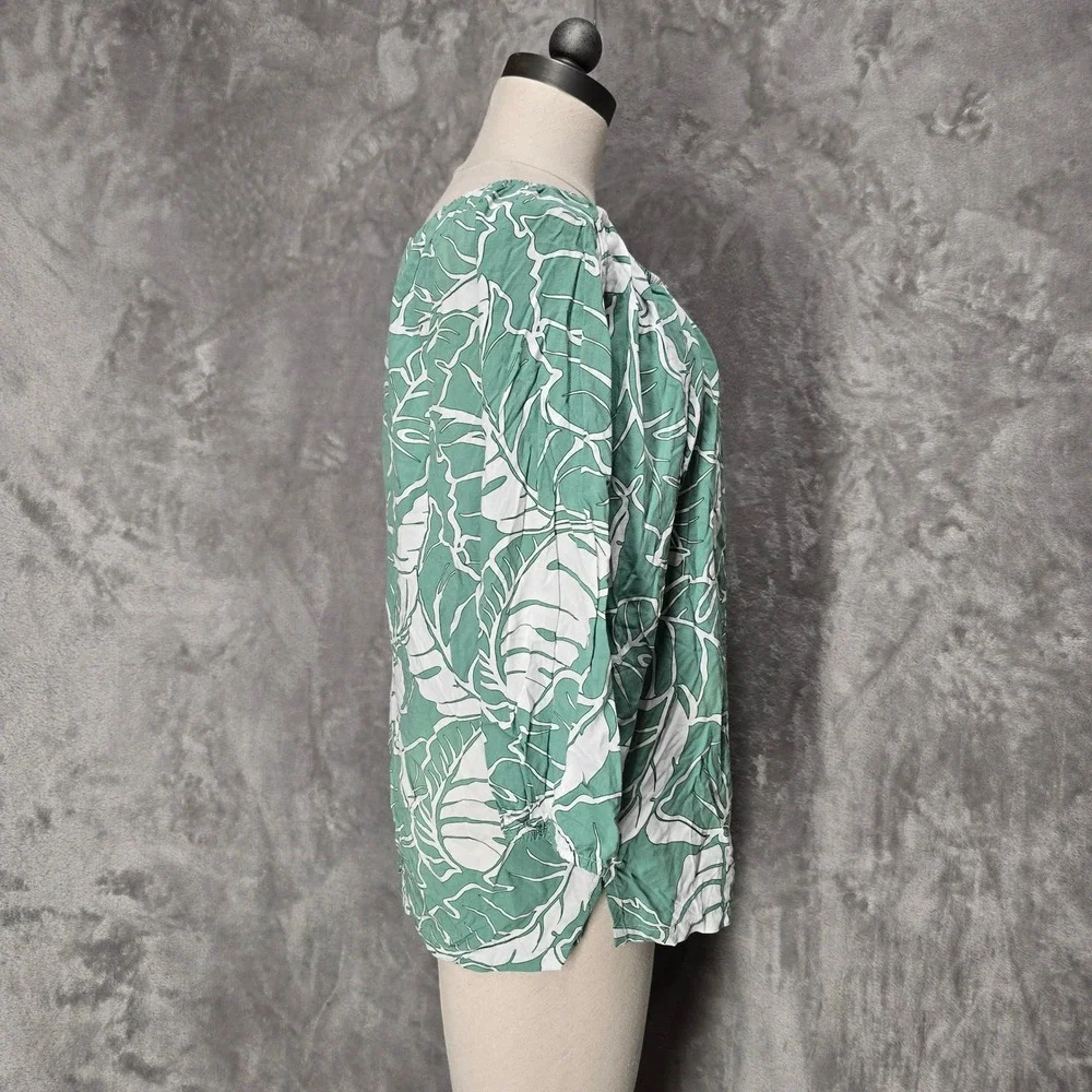 Kalaheo Blouse Top Women 2XL Green Monstera Leaf Print Rayon Tropical Relaxed